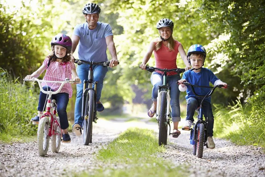 Family riding their bikes