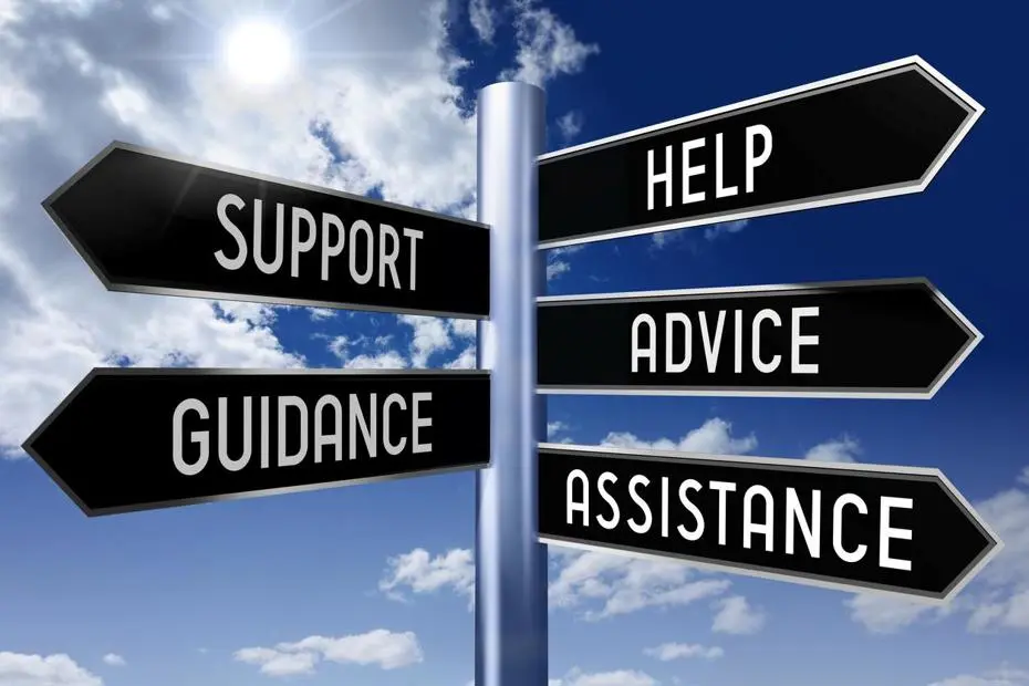 Road sign displaying the available options to seek help